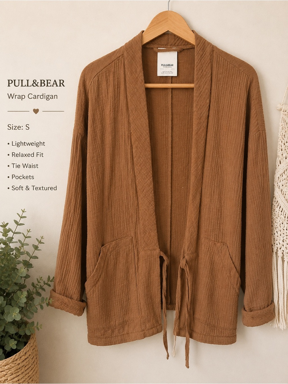 Pull&Bear Brown Tie-Waist Wrap Jacket